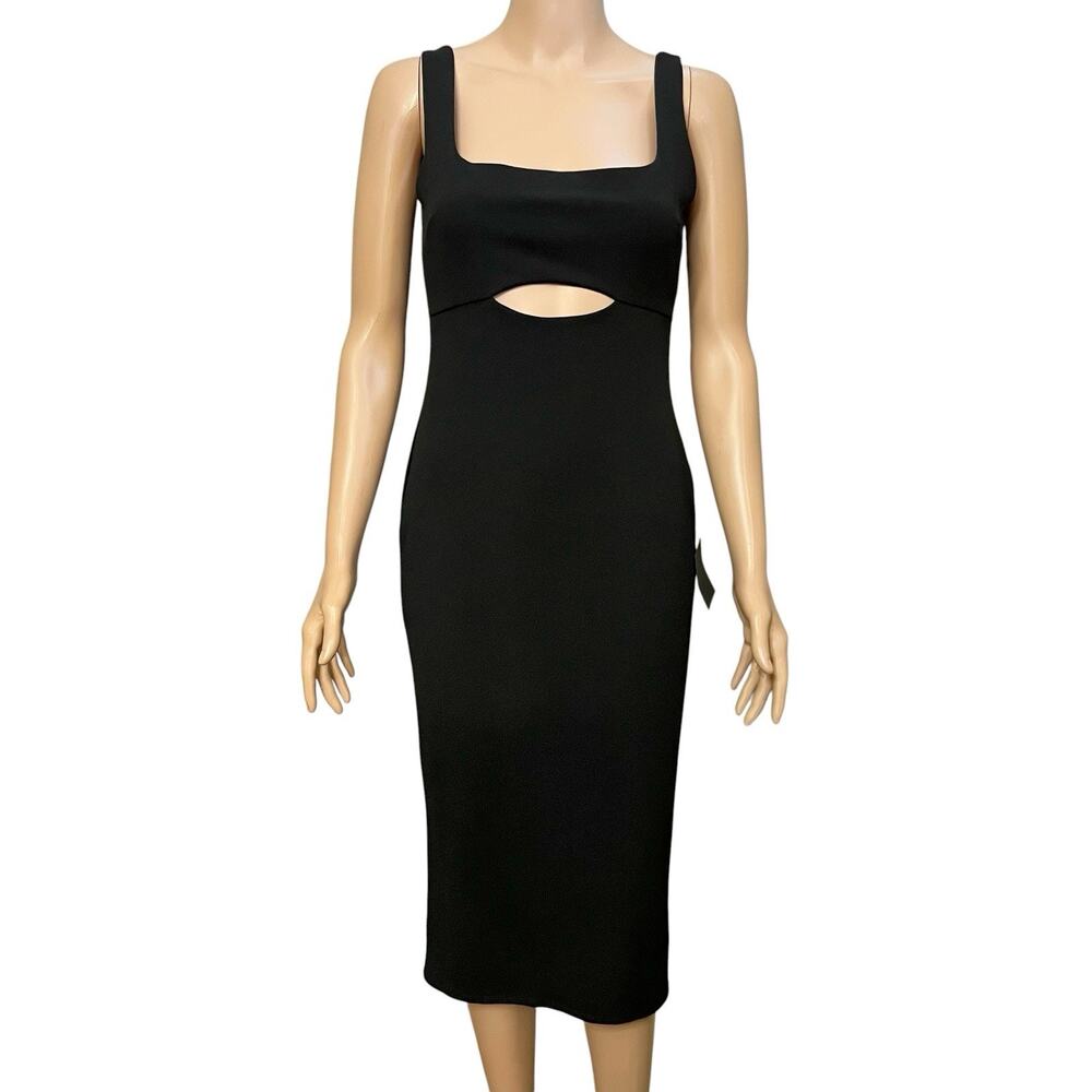 Lulus Bodycon Cutout Midi Dress Small Black Straight Minimalist Party Night Out